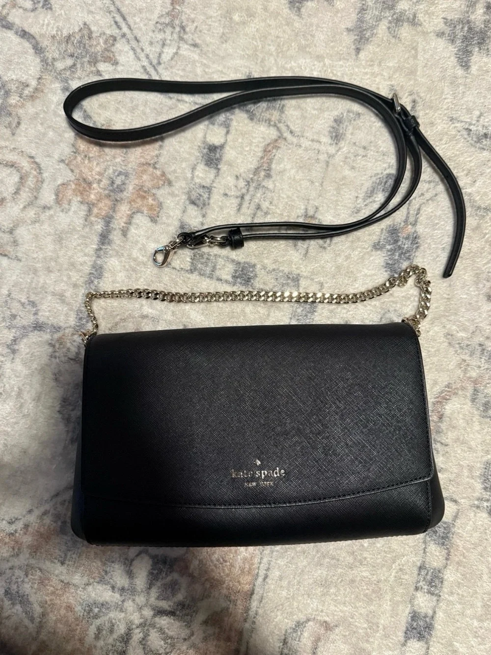 kate spade Black Leather Crossbody with Gold Chain
